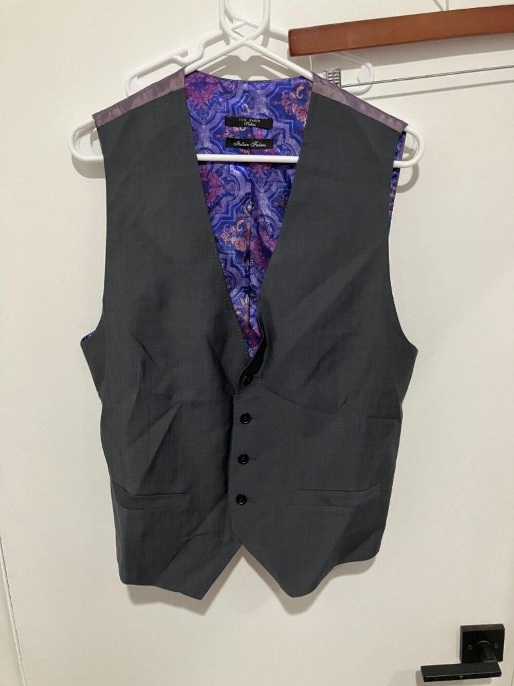 Ted Baker Men's Floral Pattern Lined Modern Fit Suit Waistcoat Vest, Gray, 42R